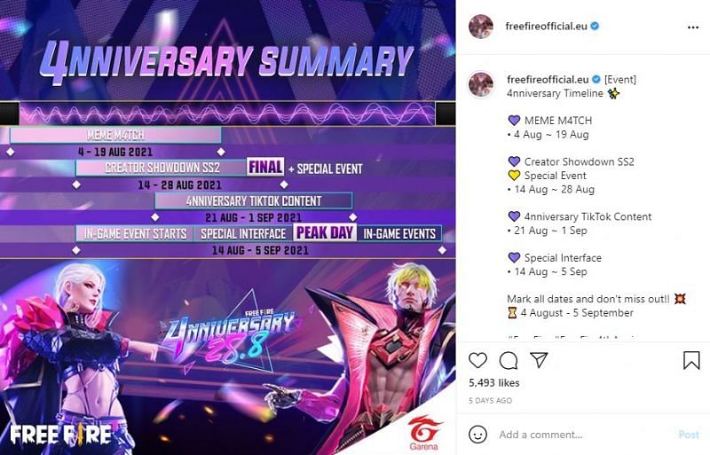 In-game events start from August 14th in the Europe server (Image via Instagram)