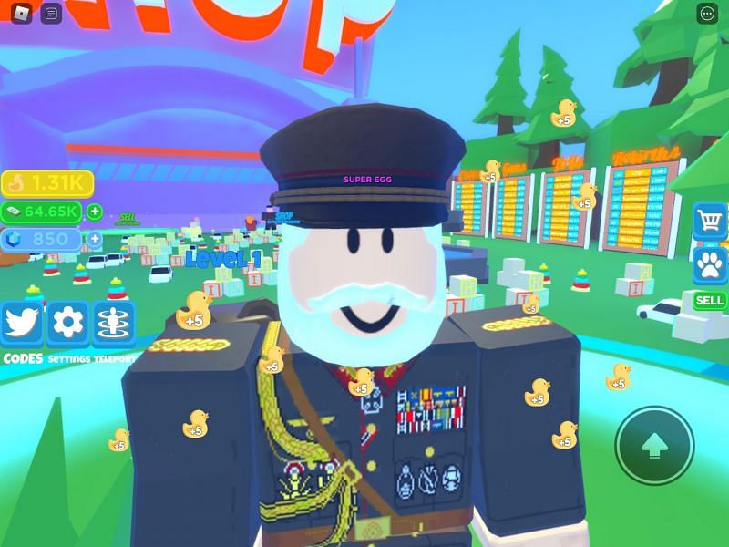 A decorated character of old age in Grow Old Simulator (Image via Roblox Corporation)