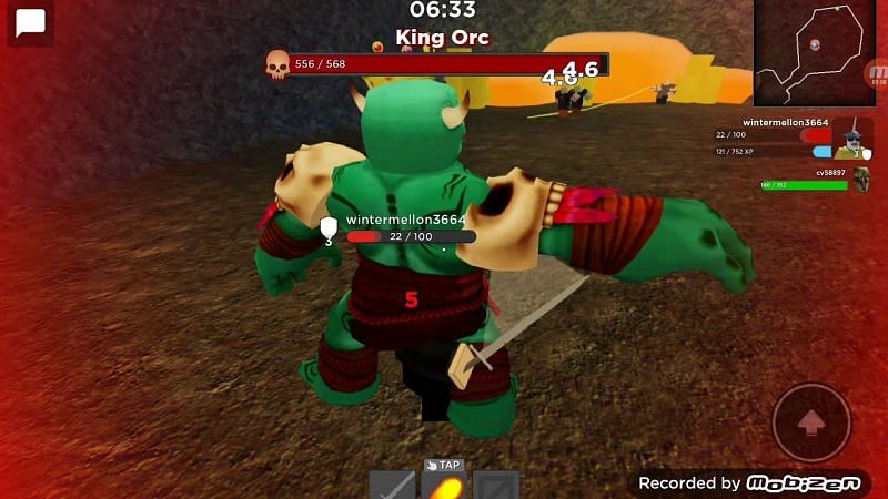 Battling an orc in Rumble Quest (Image via Roblox Corporation)