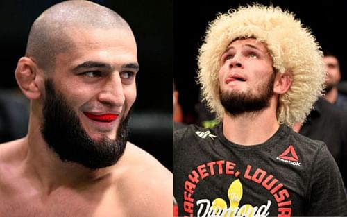 Khamzat Chimaev (left); Khabib Nurmagomedov (right)