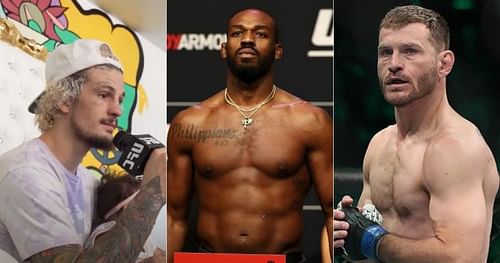 Sean O'Malley (left), Jon Jones (middle) and Stipe Miocic (right)