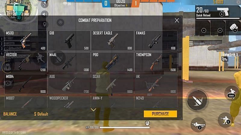 Purchase your weapon carefully at the start of the round (Image via Free Fire)