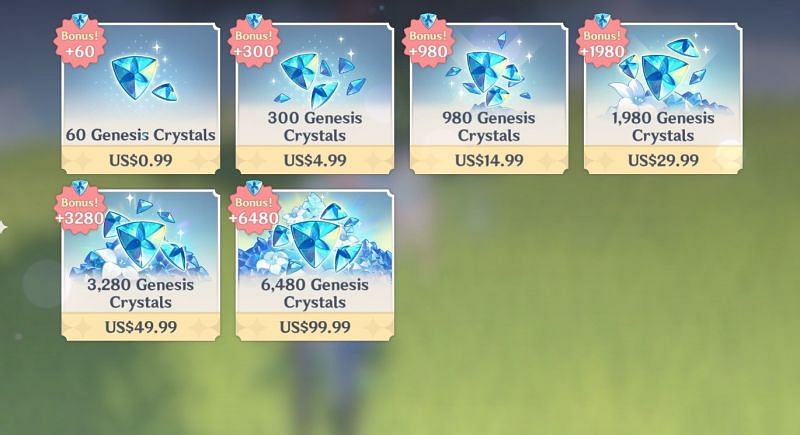 Some examples of the Double Crystal bonus (Image via Genshin Impact)