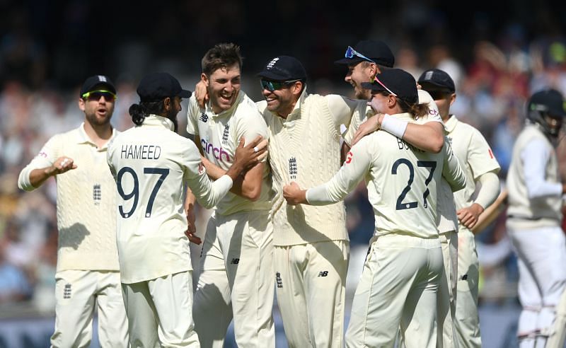 England players celebrate after a fine victory over India at Headingley. Pic: Getty Images