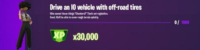 &quot;Drive an IO vehicle with off-road tires&quot; Fortnite week 9 Epic challenge (Image via Epic Games)