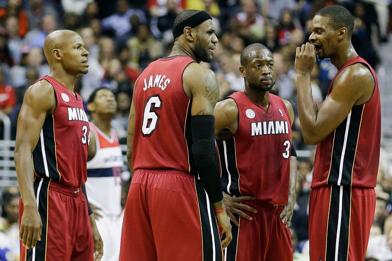 (from left to right) Ray Allen, LeBron James, Dwyane Wade and Chris Bosh with the Miami Heat in 2013