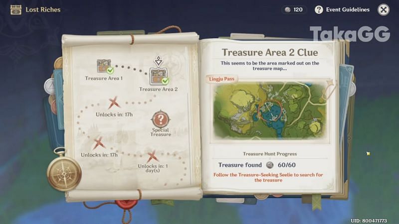 Lost Riches treasure book&#039;s interface (Image via TakaGG, Youtube)
