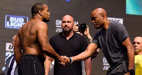 Daniel Cormier (left), Dana White (centre), Anderson Silva (right) [Image courtesy: @SportsCenter on Twitter]