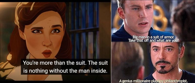 Peggy Carter in Episode 1, and Steve Rogers in &quot;The Avengers.&quot; (Image via Disney+/Marvel Studios)