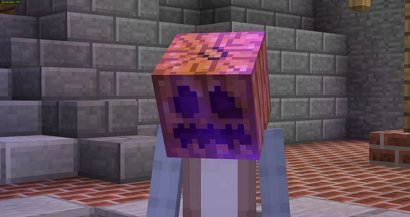 The Curse of Binding has very limited uses, but on a carved pumpkin it can be helpful. (Image via Minecraft)