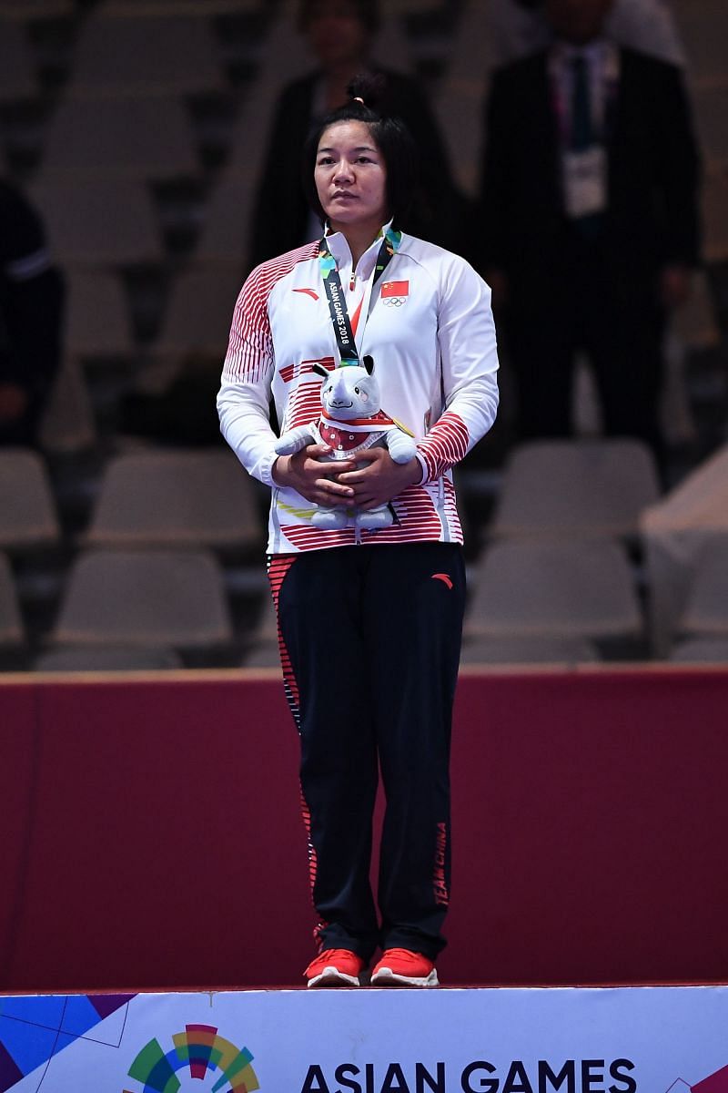 Zhou Qian at the podium of 2018 Asian Games
