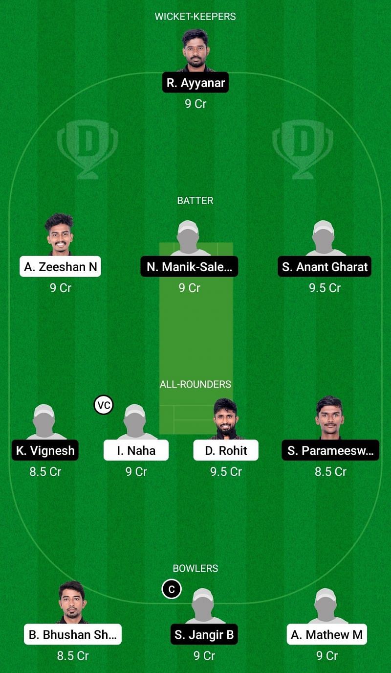 Dream11 Team 1 for Panthers XI vs Lions XI - Pondicherry T20 2021.