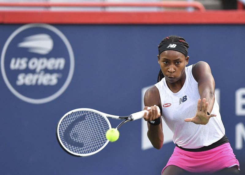 Coco Gauff in action at the National Bank Open in Montr&eacute;al