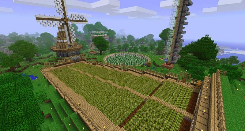A massive wheat farm (Image via Minecraft)