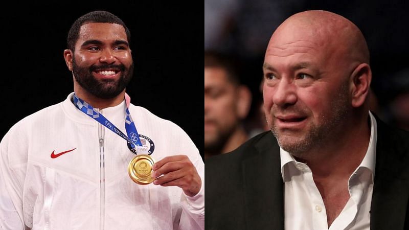 American Olympic gold medalist Gable Steveson (left); UFC president Dana White (right)