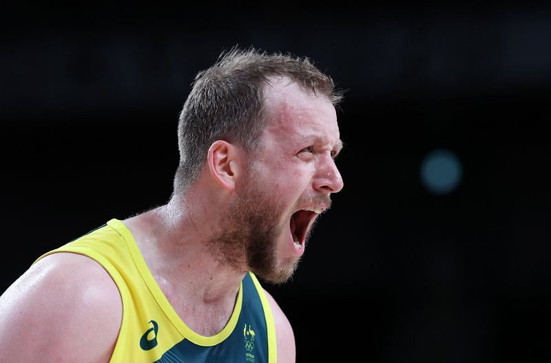 Joe Ingles in action for Australia during the 2021 Olympics