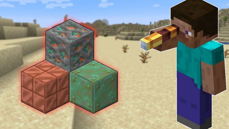 When exposed to open air in Minecraft, copper blocks oxidize over time. Image via Mojang