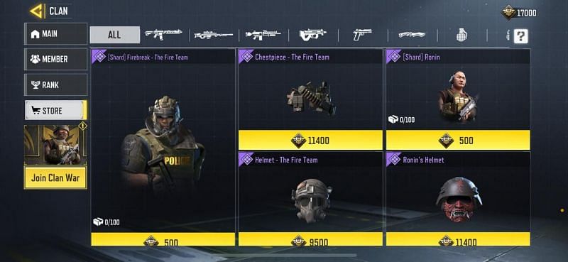 The Clan Store in COD Mobile (Image via COD Mobile)