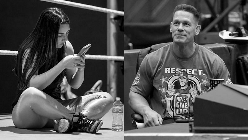 Nikki A.S.H. and John Cena behind the scenes at WWE SummerSlam 2021