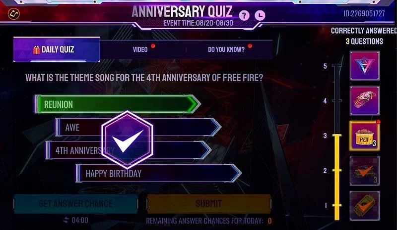 The answer to the third question (Image via Free Fire)