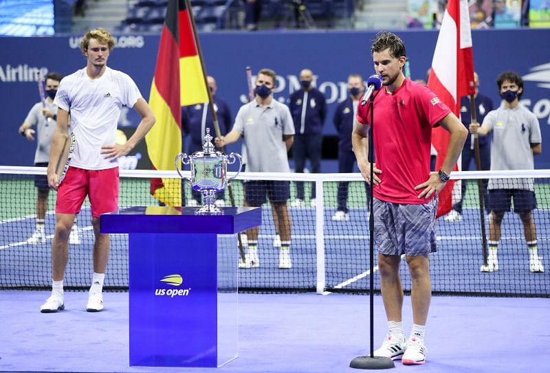 Alexander Zverev (L) and Dominic Thiem at the 2020 US Open