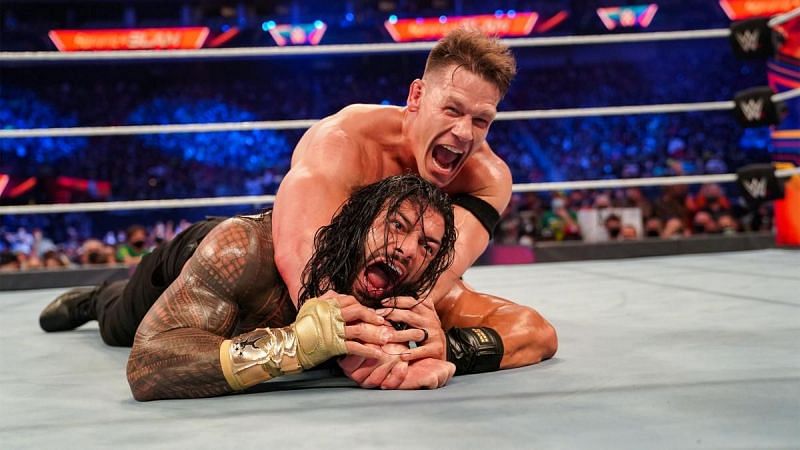John Cena and Roman Reigns at SummerSlam 2021