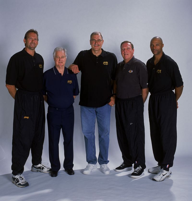 Kurt Rambis, Tex Winter, Phil Jackson, Frank Hamblen, Jim Cleamons