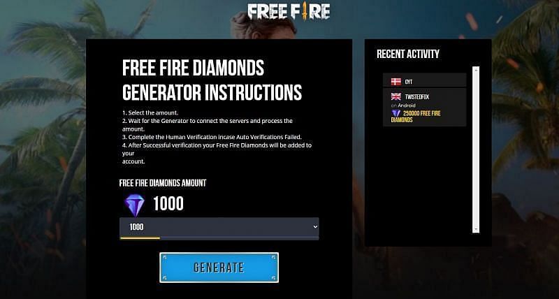 A Free Fire diamond generator tool (Image via Google)