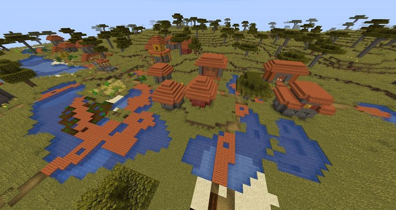 Brown banners can be found hanging in Savanna biome villages. Image via Minecraft