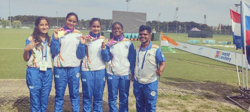 India&#039;s cadet women&#039;s team with their gold medal