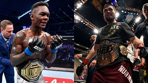 Israel Adesanya (left) and Khabib Nurmagomedov (right) (Image Credit: Jeff Bottari/Brandon Magnus/Zuffa LLC)