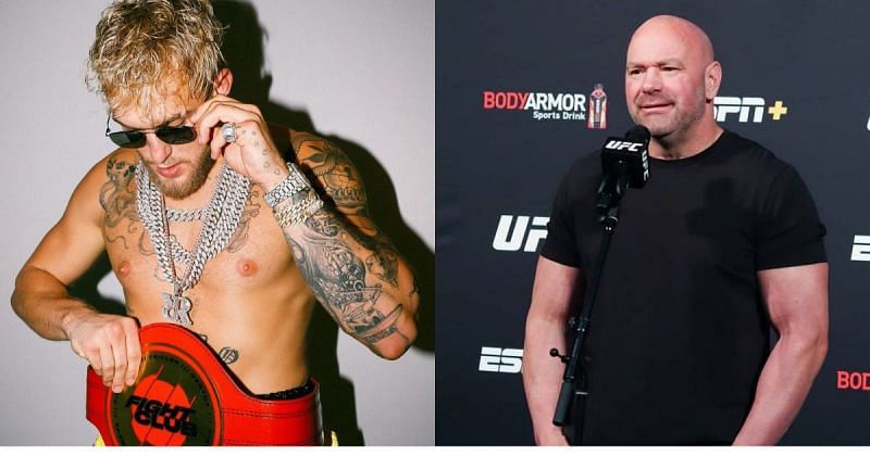 Jake Paul (L) and Dana White (R) via Instagram @jakepaul and @atsteveduncanmma