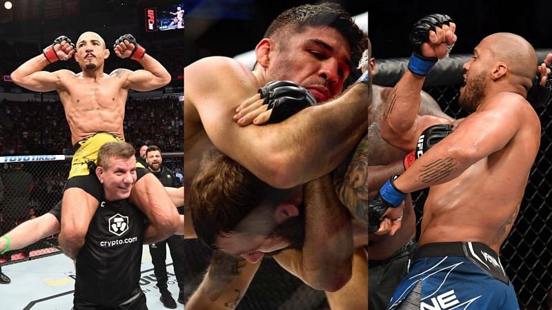 UFC 265 winners: Jose Aldo, Vicente Luque, and Ciryl Gane [Photo via @ufc on Twitter and Instagram]