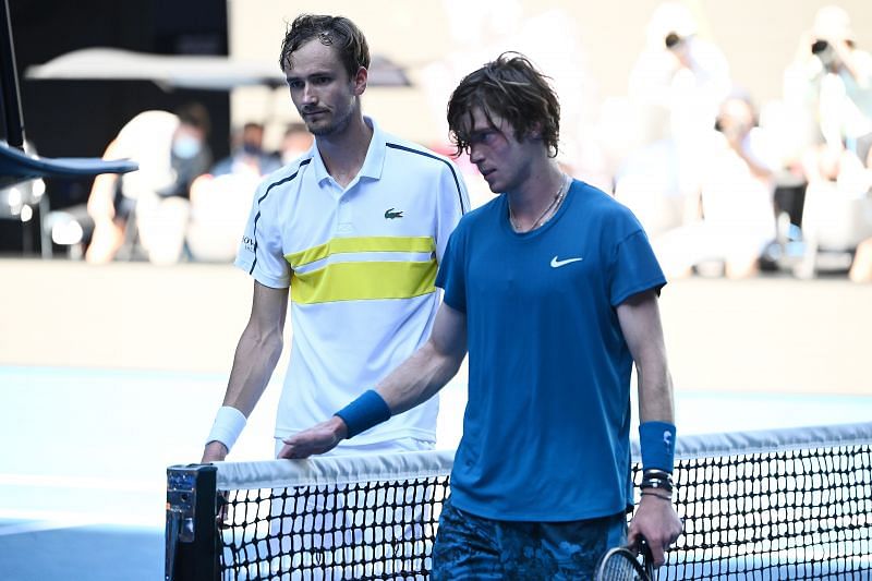 Daniil Medvedev and Andrey Rublev at the 2021 Australian Open