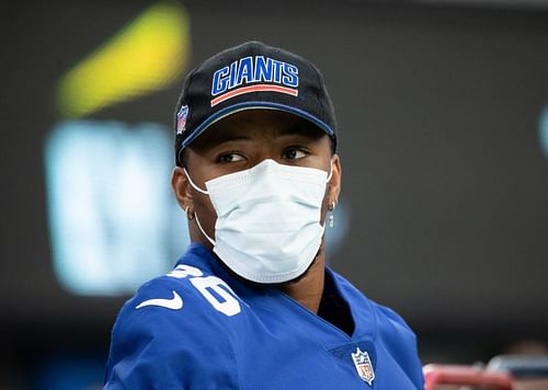 New York Giants star Saquon Barkley on the sidelines