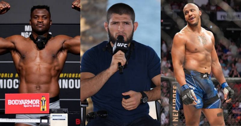 Francis Ngannou (left); Khabib Nurmagomedov (center); Cityl Gane (right).