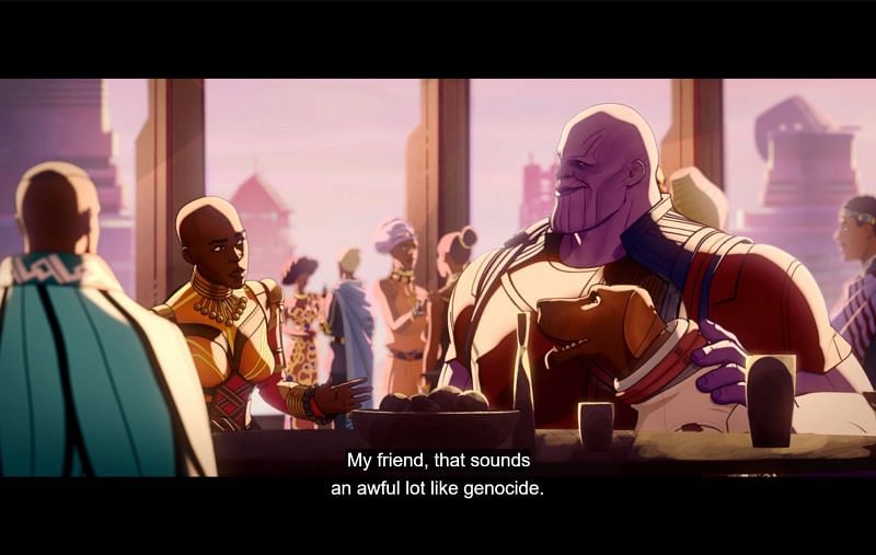 Okoye and Thanos in Episode 2 (Image via Disney+ / Marvel Studios)