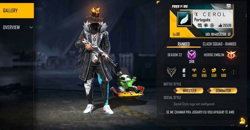 Cerol&#039;s Free Fire details (Image via Free Fire)