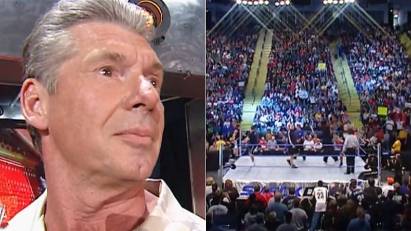 Vince McMahon (left); Tough Enough contestants (right)