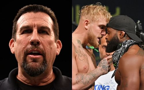 John McCarthy (left); Jake Paul (center); Tyron Woodley (right)