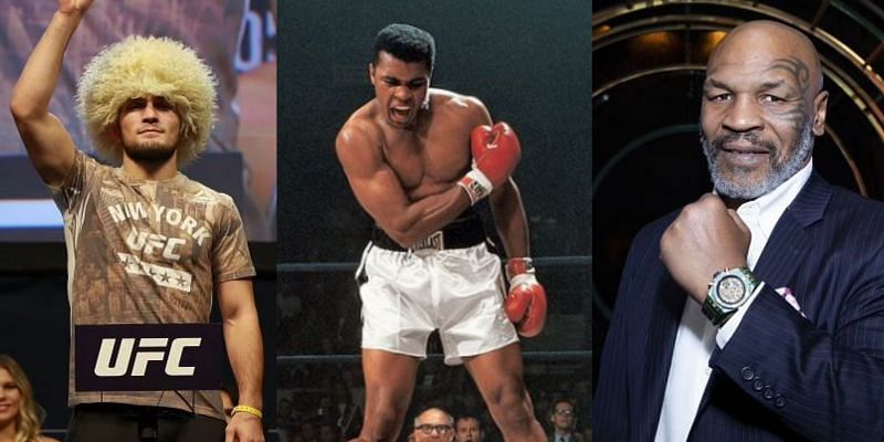 Khabib Nurmagomedov (left), Muhammad Ali (center), and Mike Tyson (right) [Center Image Courtesy: @muhammadali on Instagram and shot by Neil Leifer] 