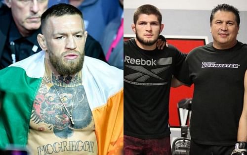 Conor McGregor (left); Khabib Nurmagomedov and Javier Mendez (right) [Right Image courtesy: @akajav on Instagram]