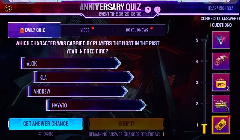 The question for the second day (Image via Free Fire)