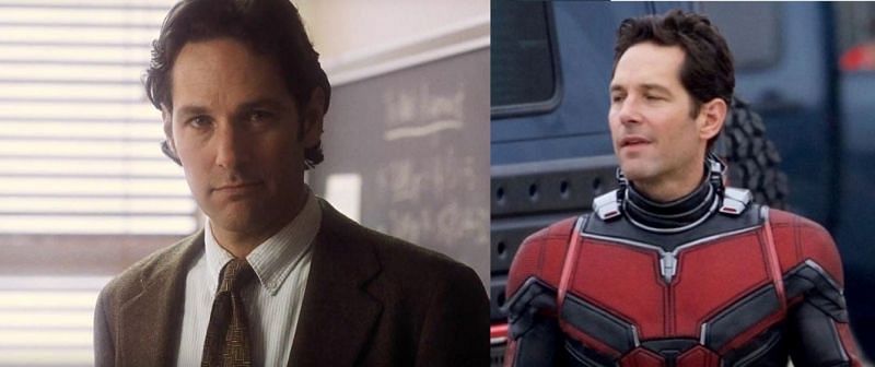 Paul Rudd in 2012&#039;s Perks of Being a Wallflower, and in 2019&#039;s &quot;Ant-Man and the Wasp.&quot; (Image via Lionsgate, and Marvel Studios)