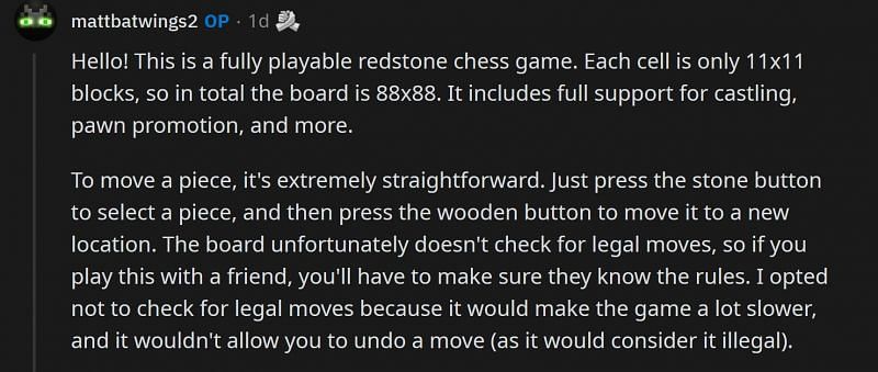 Minecraft Redditor creates a playable chess board in the game