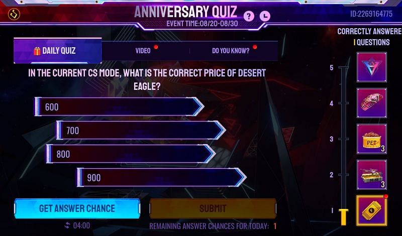 The question for 29 August 2021 (Image via Free Fire)