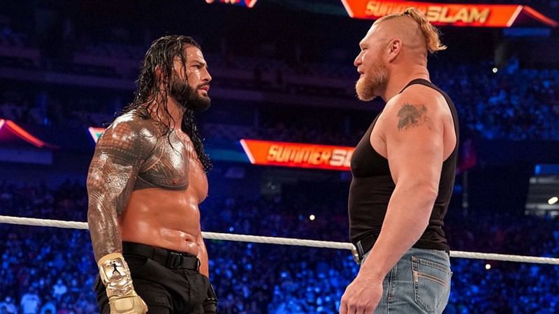 Roman Reigns and Brock Lesnar at WWE SummerSlam 2021