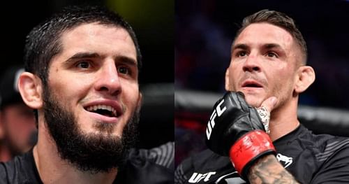 Islam Makhachev (left); Dustin Poirier (right).