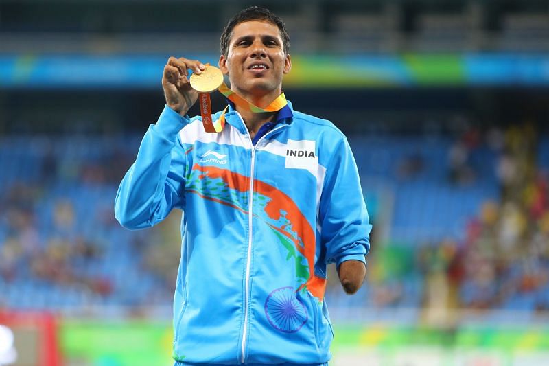 Devendra Jhajharia with his men's javelin F46 gold at the 2016 Rio Paralympics