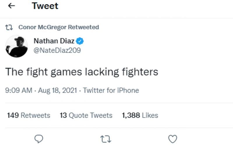Conor McGregor retweeted Nate Diaz